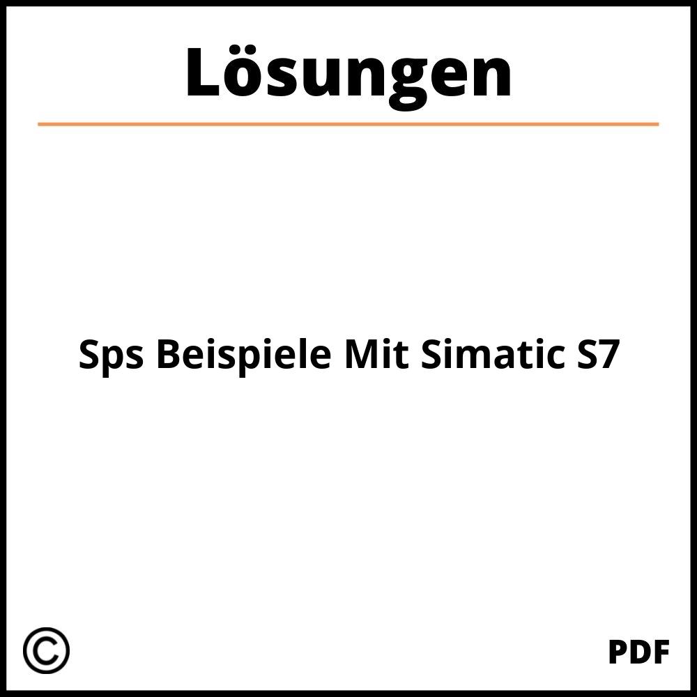 Sps Beispiele Mit Simatic S7  Lösungen Pdf